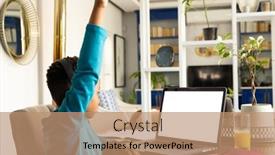  Presentation with laptop wireless - Theme enhanced with african-american-boy-raising-hand background and a coral colored foreground