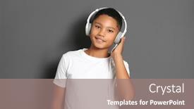  Presentation with american music - Audience pleasing slides consisting of african-american-boy-with-headphones backdrop and a gray colored foreground