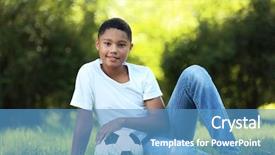  Presentation with motherhood and african american - Slides featuring african american boy with soccer background and a teal colored foreground