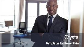  Presentation with african american business - Colorful slide set enhanced with african american business man standing backdrop and a tawny brown colored foreground