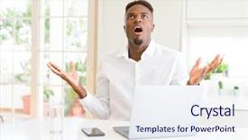  Presentation with african american in computer lab business - Colorful slide deck enhanced with african american business man working backdrop and a sky blue colored foreground