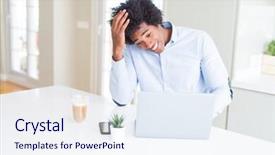  Presentation with african american business - Presentation design with african american business man working background and a  colored foreground