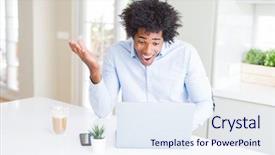  Presentation with african american in business - Slide set featuring african american business man working background and a  colored foreground