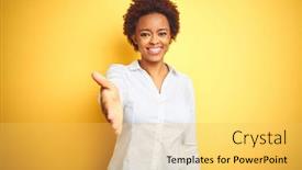  Presentation with african american business - Cool new slide deck with african-american-business-woman-over backdrop and a yellow colored foreground