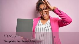  Presentation with business pink - Presentation theme having african-american-business-woman-wearing background and a coral colored foreground