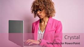  Presentation with business pink - Amazing PPT theme having african-american-business-woman backdrop and a coral colored foreground