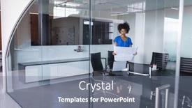  Presentation with african american meeting - Slides having african-american-business-woman background and a gray colored foreground