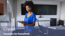  Presentation with african american meeting - Slides enhanced with african-american-business-woman background and a ocean colored foreground