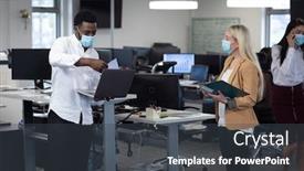  Presentation with social work - Cool new slide deck with african-american-businessman-and-caucasian backdrop and a dark gray colored foreground