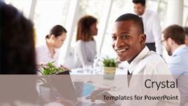  Presentation with african american meeting - Slide deck having african american businessman at meeting background and a mint green colored foreground