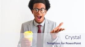  Presentation with winner cup - Theme with african-american-businessman-drinking-cup background and a sky blue colored foreground