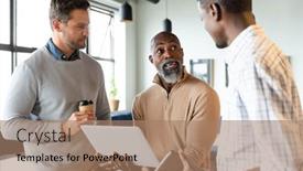  Presentation with african american meeting - Slides having african-american-businessman-explaining-strategy background and a coral colored foreground