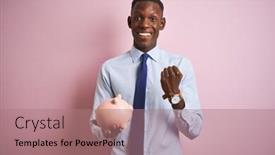  Presentation with proud american - Slide deck featuring african-american-businessman-holding-piggy background and a coral colored foreground