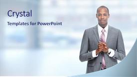  Presentation with banner blue - Beautiful theme featuring african-american businessman over blue banner background backdrop and a sky blue colored foreground