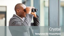  Presentation with ophthalmoscope african american models - Beautiful slides featuring african american businessman using binoculars backdrop and a gray colored foreground