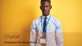  Presentation with face identification - Beautiful PPT theme featuring african-american-businessman-wearing-identification backdrop and a gold colored foreground