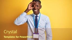  Presentation with face identification - PPT theme having african-american-businessman-wearing-identification background and a red colored foreground