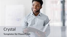  Presentation with african american business - Beautiful presentation featuring african american businessman with folder backdrop and a light gray colored foreground