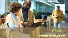  Presentation with american - PPT theme having african-american-businessman-with-laptop background and a coral colored foreground