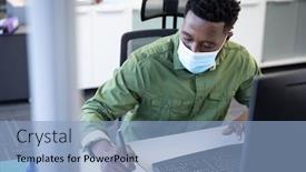  Presentation with writing notes - Slides enhanced with african-american-businessman-working background and a light blue colored foreground