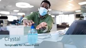  Presentation with hand hygiene - Audience pleasing theme consisting of african-american-businessman-working backdrop and a light blue colored foreground