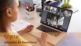  Presentation with african american business - Theme consisting of african-american-businesswoman-at-desk background and a coral colored foreground