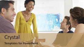  Presentation with discussion - PPT theme consisting of african american businesswoman having discussion background and a coral colored foreground