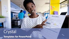  Presentation with corporation - Presentation featuring african-american-businesswoman-holding-documents background and a teal colored foreground