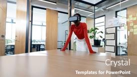  Presentation with african american meeting - Beautiful slide deck featuring african-american-businesswoman-leaning backdrop and a coral colored foreground