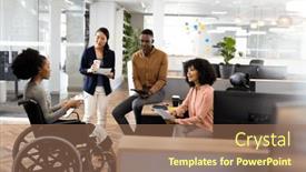  Presentation with corporation - PPT theme enhanced with african-american-businesswoman-on-wheelchair background and a coral colored foreground