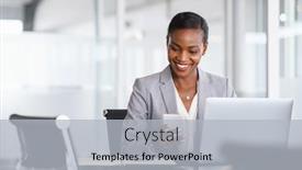  Presentation with african american business - Presentation design having african-american-businesswoman-using-smartphone background and a  colored foreground