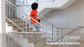  Presentation with takeaway coffee - Slides enhanced with african-american-businesswoman-walking background and a gray colored foreground