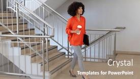  Presentation with takeaway coffee - Presentation theme enhanced with african-american-businesswoman-walking background and a gray colored foreground