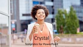  Presentation with young business people - Presentation design consisting of african american businesswoman with coffee background and a coral colored foreground