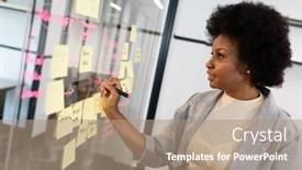  Presentation with african american business - Cool new PPT layouts with african-american-businesswoman-writing-notes backdrop and a coral colored foreground