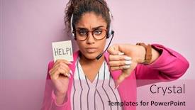  Presentation with call center - Colorful slide deck enhanced with african-american-call-center-agent and a coral colored foreground