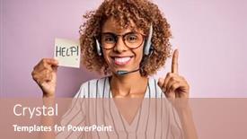 Presentation with african american woman question - Presentation theme having african-american-call-center-agent background and a coral colored foreground