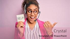  Presentation with call center - Audience pleasing presentation design consisting of african-american-call-center-agent backdrop and a coral colored foreground