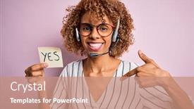  Presentation with yes - Audience pleasing presentation design consisting of african-american-call-center-agent backdrop and a coral colored foreground