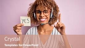  Presentation with african american woman question - Audience pleasing PPT theme consisting of african-american-call-center-agent backdrop and a coral colored foreground