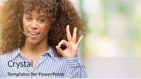  Presentation with call center software - Slide deck consisting of african american call center operator background and a light blue colored foreground