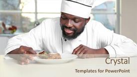  Presentation with religious african american - Audience pleasing theme consisting of african american chef cooking tasty meat in kitchen backdrop and a sky blue colored foreground