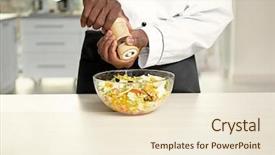  Presentation with cooking chef - Slide deck consisting of african american chef cooking tasty salad in kitchen background and a lemonade colored foreground