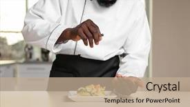  Presentation with chef - Cool new presentation theme with african american chef salting tasty backdrop and a coral colored foreground