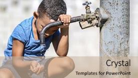  Presentation with drinking water - PPT layouts having tap outdoors water scarcity background and a soft green colored foreground