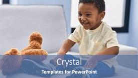  Presentation with teddy bear - Theme having african-american-child-playing background and a ocean colored foreground