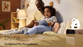  Presentation with funny cartoon - Presentation design featuring african-american-child-watching-funny background and a coral colored foreground