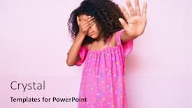  Presentation with sad child - PPT theme with african-american-child-with-curly background and a lemonade colored foreground