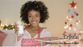  Presentation with happy smiling woman dental health - Beautiful theme featuring african american christmas - happy young woman with milk backdrop and a  colored foreground