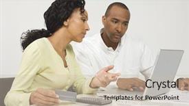  Presentation with african american black couple - Colorful slides enhanced with african american couple paying bills backdrop and a soft green colored foreground